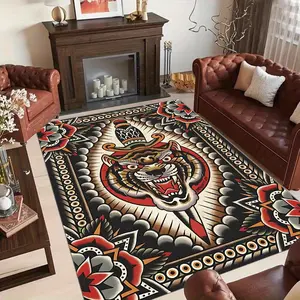 Vintage Tiger Pattern Floor Mat, Non-slip Rectangle Home Decorative Carpet, Decorative Area Rug for Living Room Bedroom, Animal Print Rug