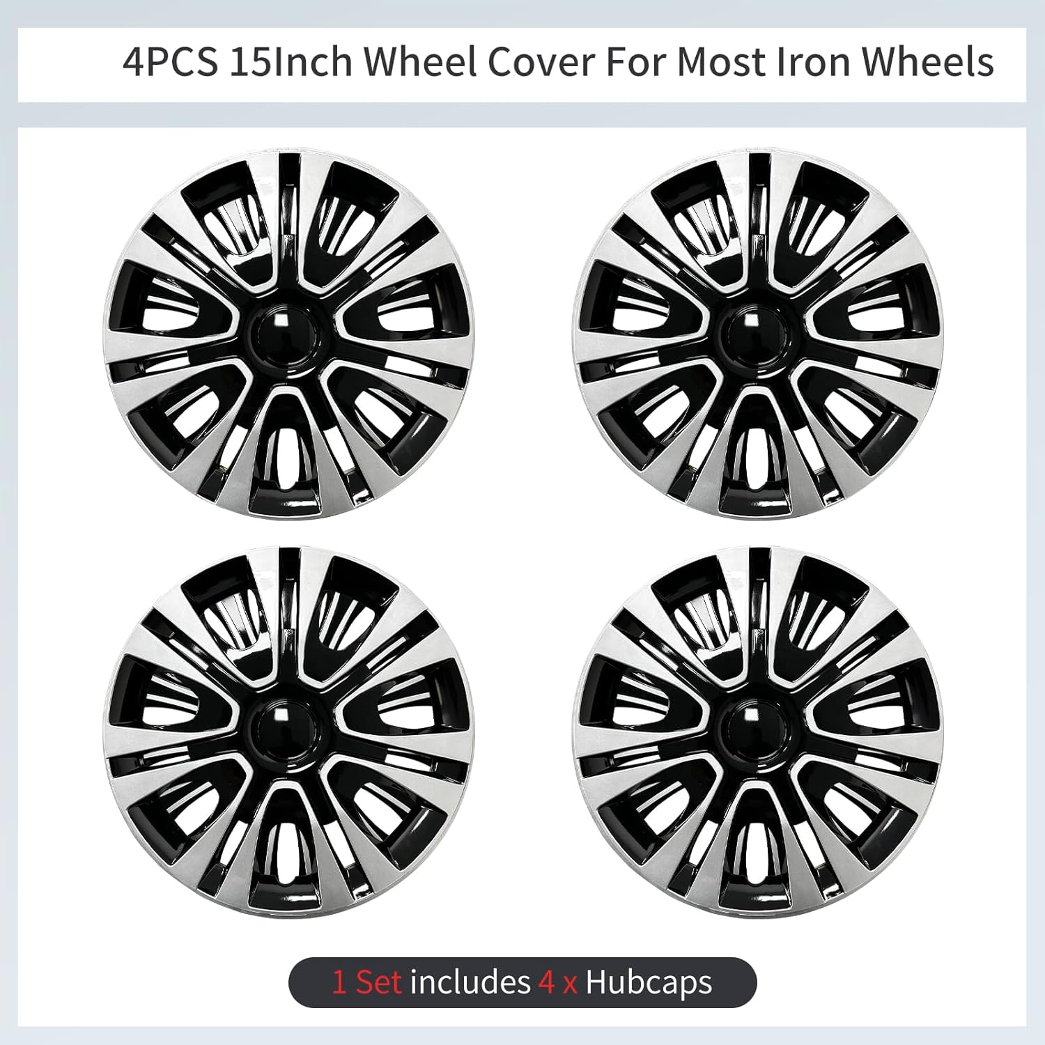 15 inch Hubcaps 4 Pack Wheel Cover Replacement Kit for Iron Rim Wheel Cover Car Hub Caps Wheel Rim Cover ABS Plastic Replacement Hubcap