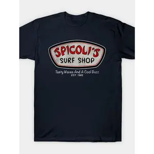 Spicoli`S Surf Shop T-Shirt =Trendy Loose Design Anime Print Pure Cotton Retro Round Neck Men'S Short Sleeved T-Shirt