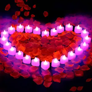 2000 count Silk Rose Petals with 24 LED  Lights Candles, Romantic Night Decoration Set, Romantic Valentine, Wedding Anniversary, Send her and him Memories ( )