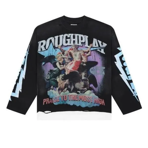 Fashion sweater white ink direct injection printing hot diamond alphabet men and women splicing loose casual long-sleeved T-shirt