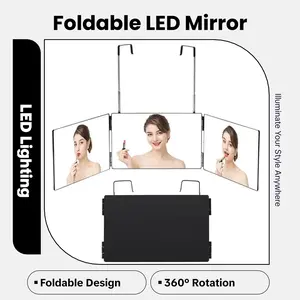 LED Lighted Makeup Mirror 360 Degree Rotation Foldable Hanging Travel Home Bathroom Tabletop Mirror Adjustable Retractable Self Hair Cutting Mirror