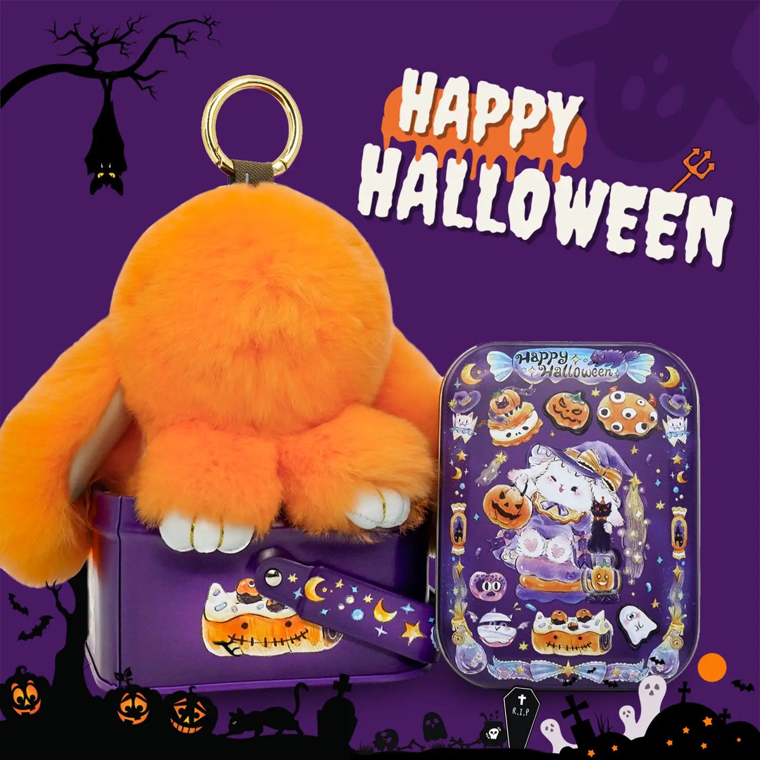 【Halloween Birthday Gift】Handmade Bunny Keychain for Anxiety Relief, 18 Color Collection Cute Present for Women Kids