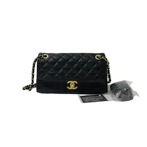 Pre-owned CHANEL FRANCE Crossbody Bags H1 Mademoiselle Black Gold Medium Buckle Bag/Vintage Mouth Cover Bag 42648