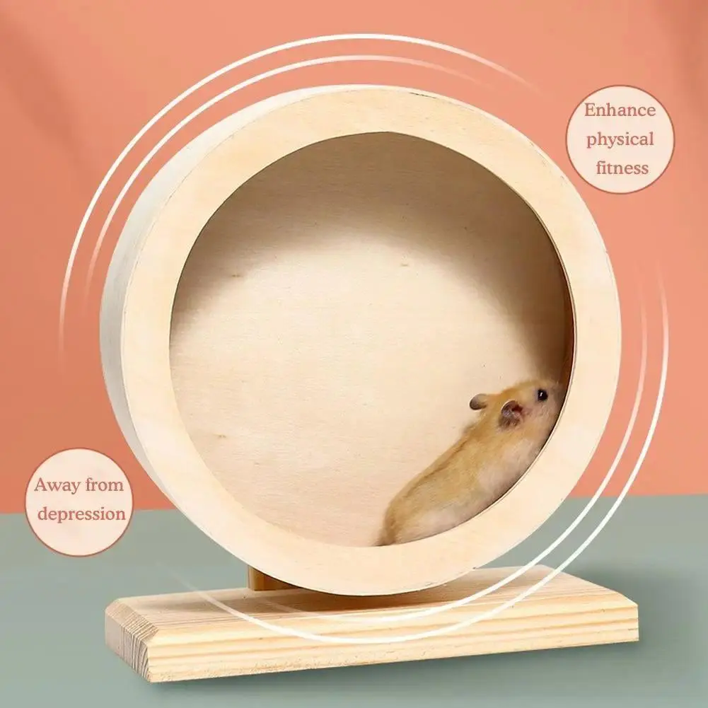 Hamster Running Wheel Golden Bear Mute Wooden Belt Bracket With Cork Pad Roller Sports Golden Bear Landscaping Pet Supplies, Wood, 15*9.5*17Cm, 25*12.5*27.2Cm