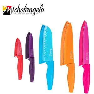 MICHELANGELO Knife Set, Multicolor Knives, 5 Rainbow Knives & 5 Sheath Covers, Stainless Steel Knives Set for Kitchen Sharp