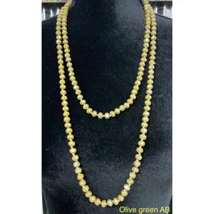 60” Crystal Bead Necklace-AB Olive Green