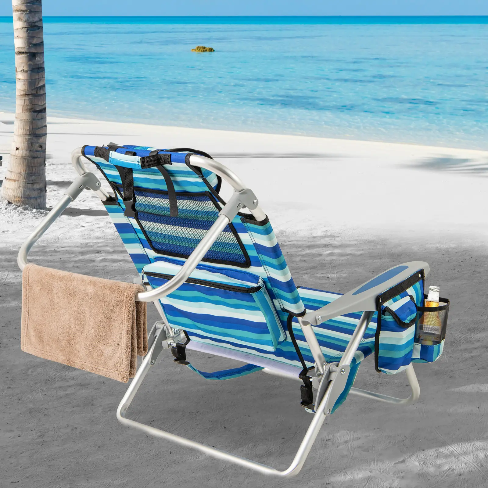 COSTWAY-Set of 1 Folding Beach Chair for Adults with 4-Position Adjustable Backrest