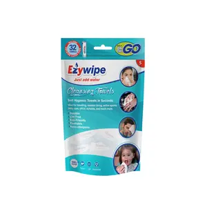 Ezywipe 32 Pieces Expandable Wipes Reusable Coin Tissue Towel for Travel, Camping, Hiking, Makeup Remover, Hand Wipes -Super Absorbent- Hypoallergenic