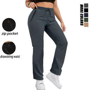 Women's Sporty Chic Plain Black Female Normal Type Athletic Pants - Large Zippered Pocket - Drawstring Waist - Soft Comfortable Jogging Pants for Everyday Outings, Casual Occasions
