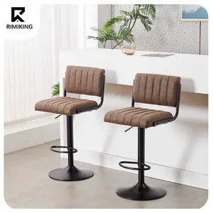 RIMIKING Counter Height Swivel Bar Stools, PU Leather Adjustable Chairs with Back & Footrest, Set of 2 for Kitchen or Bar