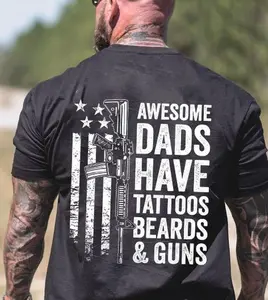 Awesome Dads Have Tattoos Beards & G*ns  T-Shirt, Hoodie & Sweatshirt, Tough Dad Graphic Apparel, Tattoo Beard Dad Gift, Masculine Father Pride Clothing