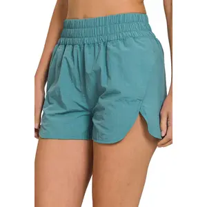 Zenana Windbreaker Smocked Waistband Running Shorts