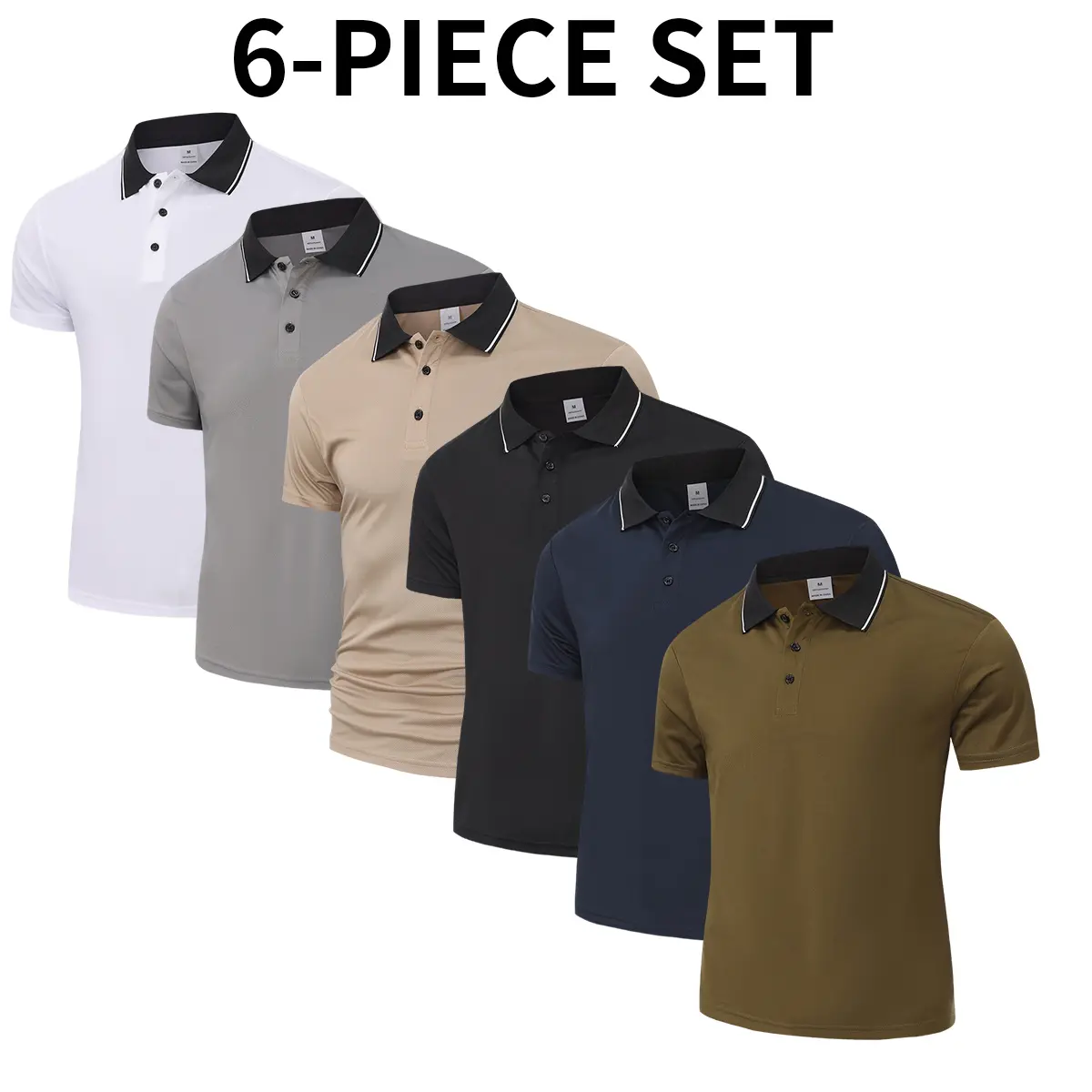 Set of 6 High-Quality Men's Short-Sleeve Shirts-Stylish Summer Breathable Polo Shirts, Workout Gear and Office Style, NewCollection, ModernStyle, ModernClassic, CasualStyle, AllDayWear, UrbanStyle