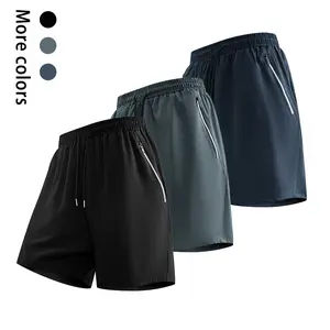 Men’s summer ice silk quick-dry athletic shorts with side zipper, anti-theft pocket, loose fit, mid-thigh length, elastic drawstring waistband, lightweight and breathable casual shorts for fitness and beachwear