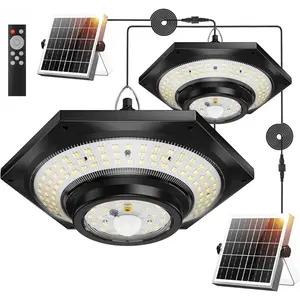 Solar Indoor Outdoor Shed Light with 4000LM, Upgrade 228 LED Solar Pendant Light Daytime  with 3 Color Temperature Remote Control Motion Sensors for Gazebo,Shed,Garage,Barn, 2 Packs