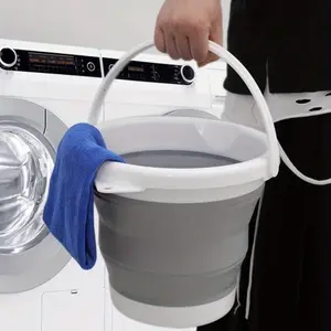 Portable collapsible rubber bucket, foldable bucket with handle, multi-functional collapsible round bucket, suitable for indoor and outdoor use, camping, boat/car washing, laundry, fishing, household cleaning, watering can, outdoor bucket.
