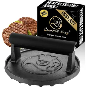 Burger Press for Griddle, 2 lb Heavy Duty Burger Smasher Tool with Heat-Resistant Handle, Premium Cast Iron Bacon & Sandwich Maker, Hamburger Press for BBQ Grilling Accessories, 5-Year Warranty
