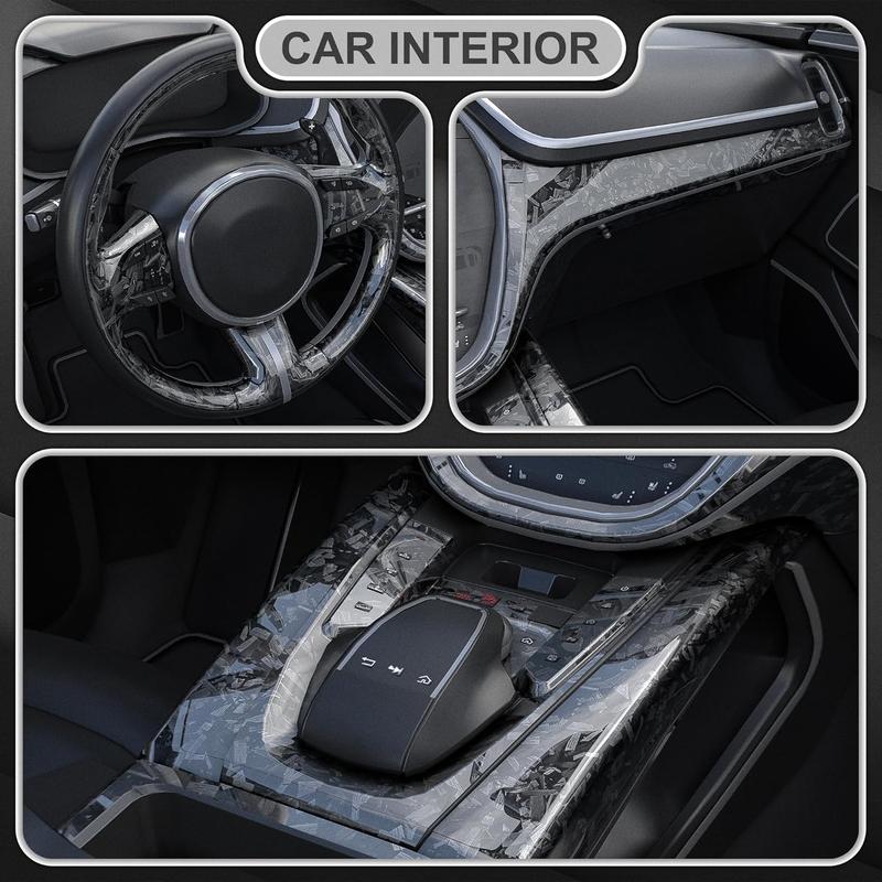 1ft x 5ft Sliver Forged Carbon Fiber Vinyl Wraps, Car Body Wraps with Self-Adhesive for DIY Use, Vehicle Interior and Exterior Films Rolls with Air Release Technology