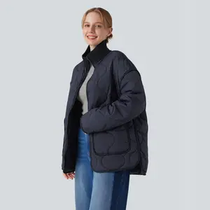 Halara High Neck Zipper Long Sleeve Casual Quilted Jacket with Pockets