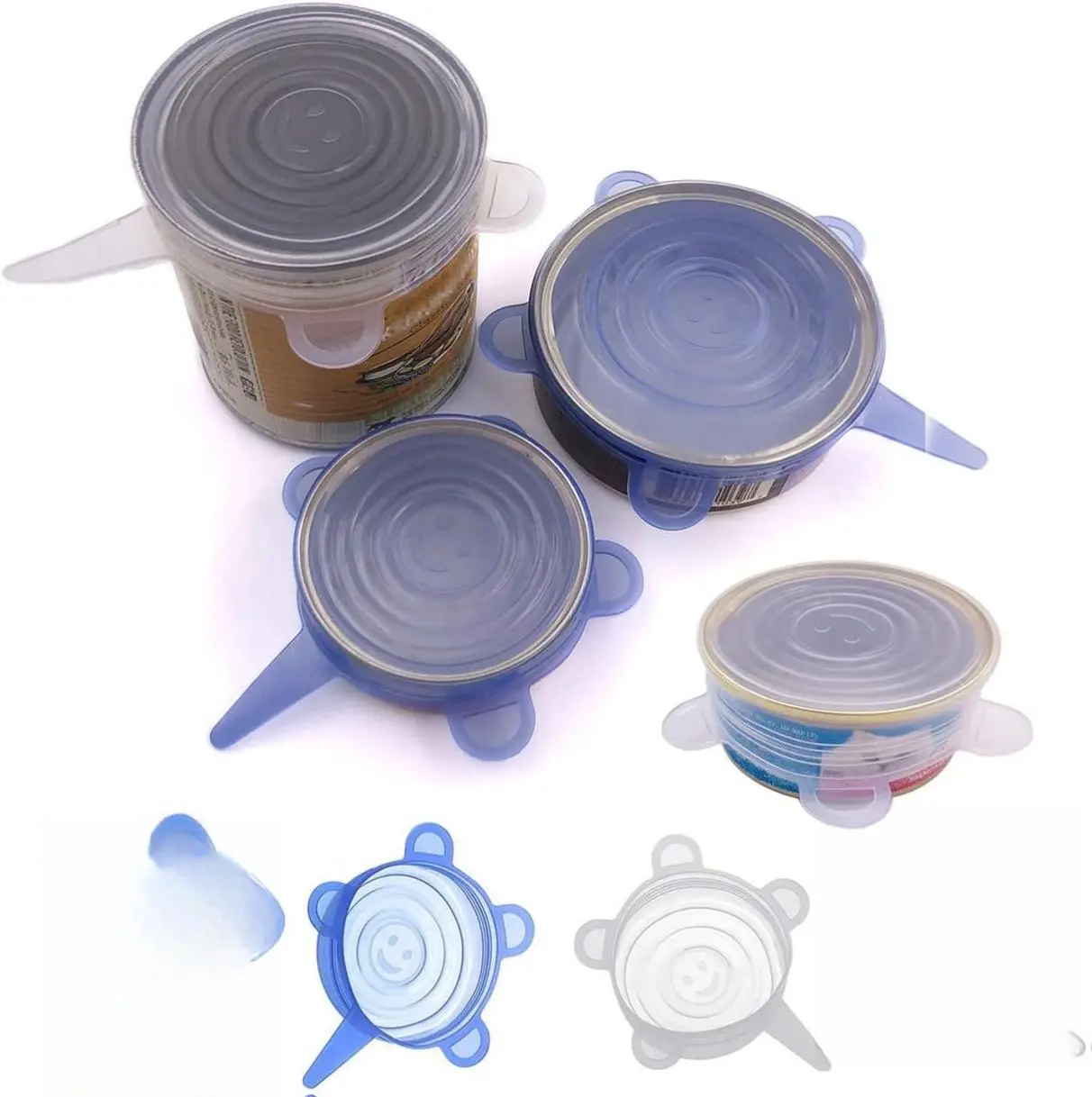 4-Pack Reusable Silicone Stretch Pet Food Can Lids - Universal Expandable Stretch Covers with Secure Seal for Dog & Cat Feeding, Fits Most Cans & Jars, Stretch Cover