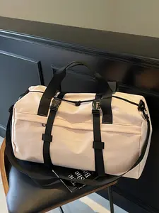 Large Capacity Travel Tote Bag, Solid Color Handbag, Zipper Closure, Fashionable and Versatile, Casual and Simple, Suitable for College Students, School Trips, Travel, Fitness, Men's and Women's Travel Lightweight Bag