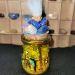 Mischief Maker Crystal Jar WITH CITRINE CRYSTALS AND LAPISLAZULI AND  Trolls and Unique Design