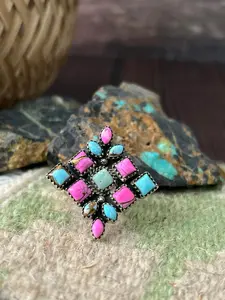 Handmade Sterling Silver Cotton Candy with Paloma Adjustable Ring "Signed Nizhoni"