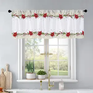 1Pc Christmas And New Year Printed Kitchen Curtains Seamless Vector Frame Of Winter Fl Curtains Curtain Valance Living Room Bedroom Bathroom Home Decoration Curtain Home Decor 54X18 Inch