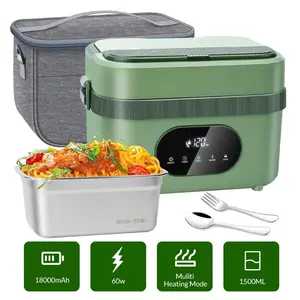 Cordless Electric Lunch Box 1.5L Self-Heating Food Warmer, 60W Battery Powered with 18000mAh Rechargeable Battery, Adjustable Temperature, Timer, and Carry Bag – Portable Heated Lunch Box