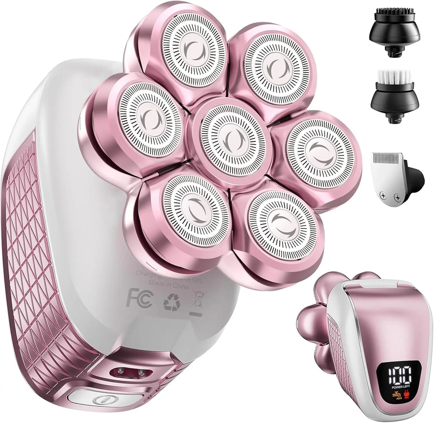 Women's 5-in-1 Electric Razor - 7D Head, IPX6 Waterproof, Wet & Dry Hair Remover, LED Display, Travel Lock for Legs, Face
