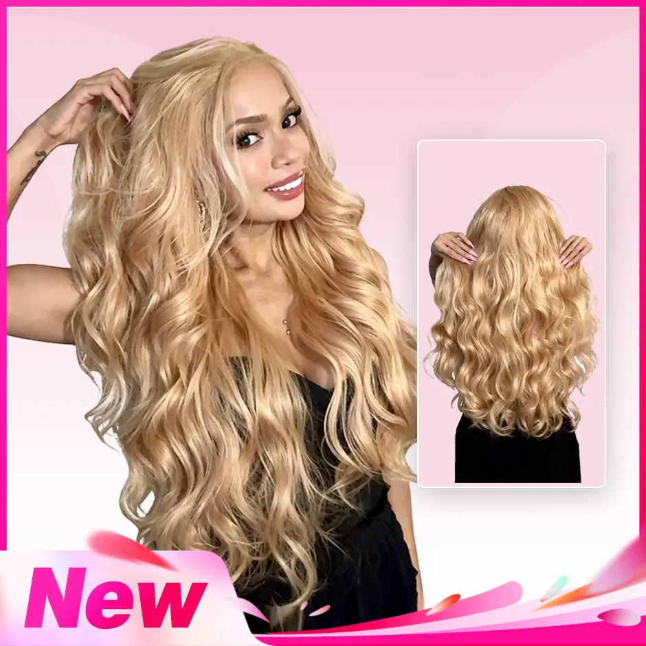 VSIGN Honey Blonde Long Body Wave Wig 13 By 6 HD Lace Front Rooted Platinum Blonde Premium Synthetic Heat Resistant Fiber Soft Natural Looking Hair Daily Wear Party Cosplay Vacation Beginner Friendly