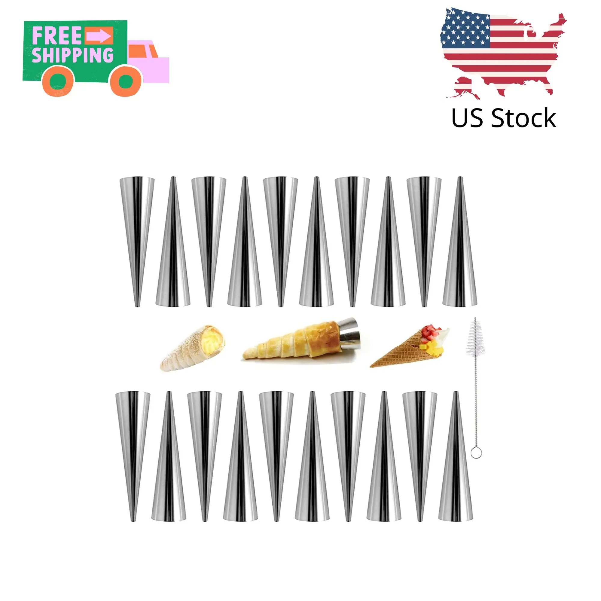20Pcs Large Conical Cream Horn Molds, Non-stick Cream
