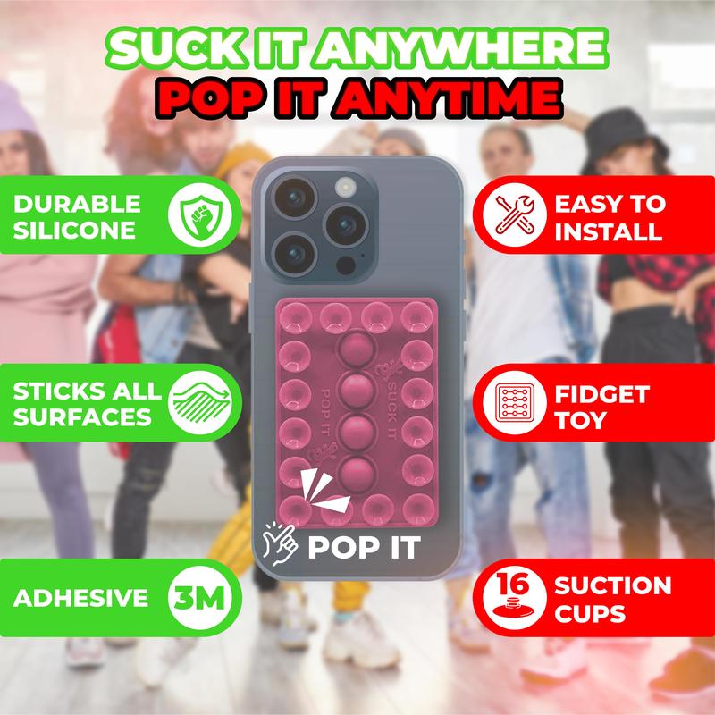 Suck it Pop it - Silicone Suction Phone Mount with integrated bubble pop it fidget toy - Phone accessory for influencers and fidgeters
