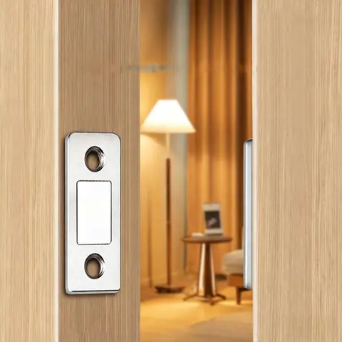 Metal Stainless Steel Heavy-Duty Magnetic Lock Catch, 0.11" Thin, Corrosion-Resistant, No Drilling/Punching, Strong Adhesive, Silent Close, Easy to Use, Screws for Uneven Surfaces, Fits Uneven Doors, Versatile for Cabinets/Drawers, Stays Put On Doors, Fir