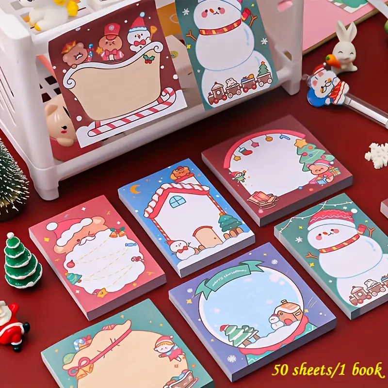 [50 Sheets Christmas Cartoon Sticky Notes] 4/20pcs - 50 Sheets Christmas Themed Self-Stick Notes Set, Cartoon Holiday Designs, Decorative Sticky Memo Pads for Office and Study Office Supplies