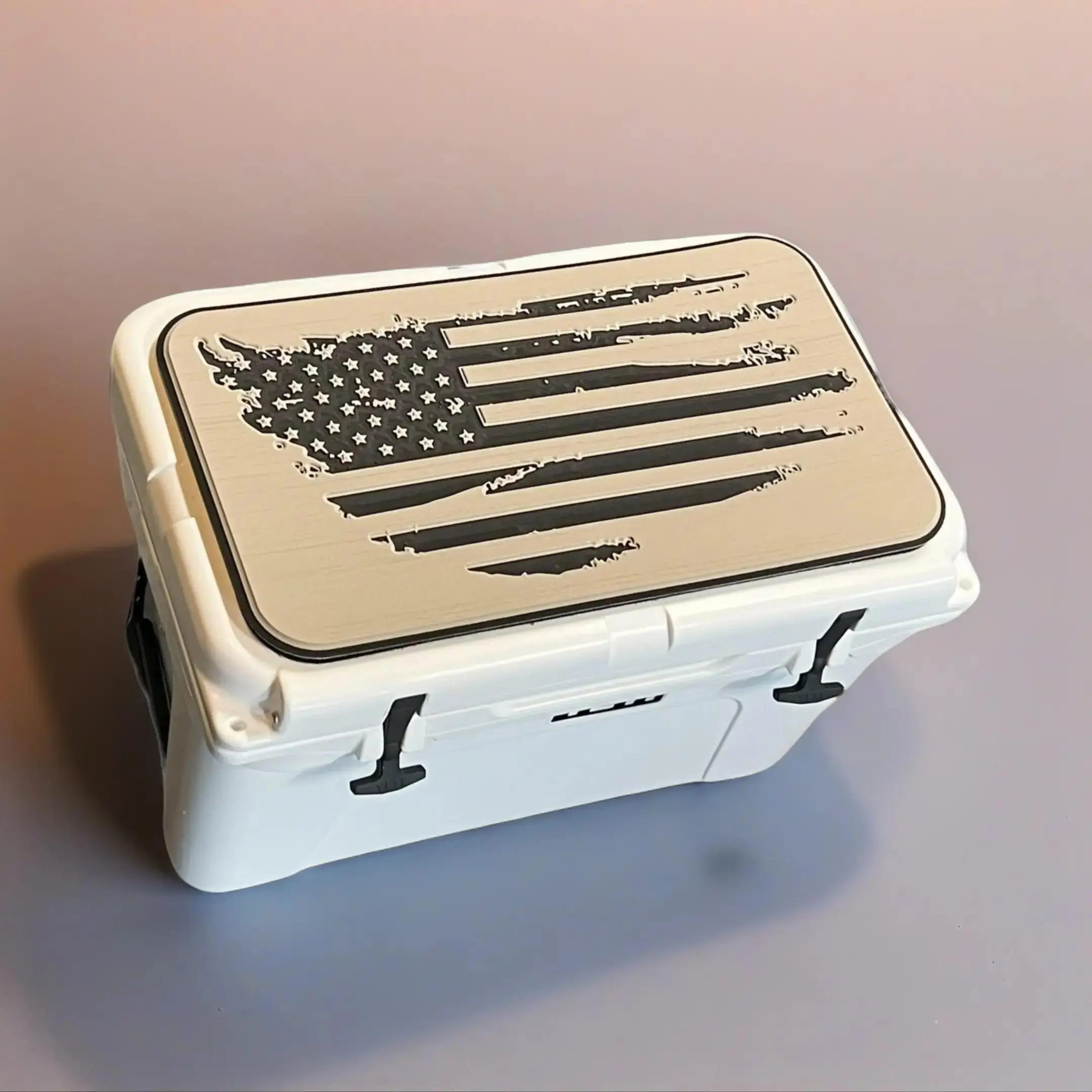 YETI Cooler Pad with Torn American Flag Logo - Tan/Black Mat - Fits YETI Haul, Roadie, Tundra, Wheeled Cooler Lids - 3M Adhesive Peel-and-Stick - UV-Stable, Stainproof, Weatherproof, Slip-Resistant, Comfortable, Water-Repellent - Made in USA