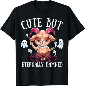 NEW LIMITED Cute But Damned Baphomet Gothic Goat Satanist Pentagram T-Shirt Size S-3XL