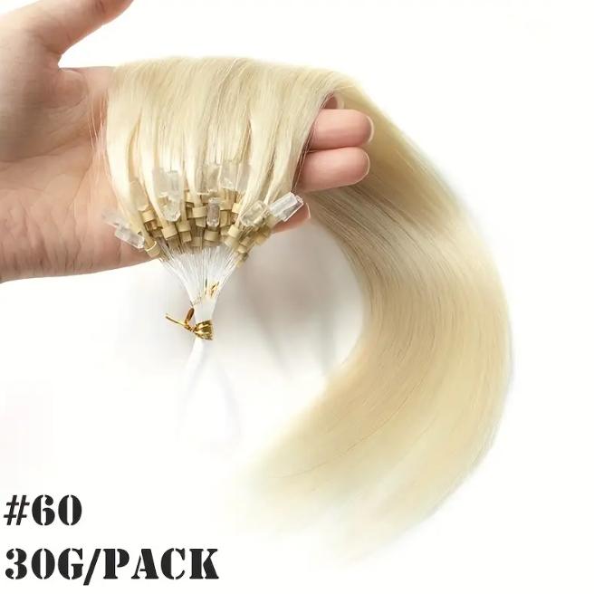 50 Strands Micro Ring Micro Loop Human Hair Extensions 30g, Natural Straight 12-28 Inch, Fish Line Design, No Glue Easy Install, Thin Ends Silky Smooth, No Tangle No Shedding, Invisible Natural Look for Women Daily & Party Use