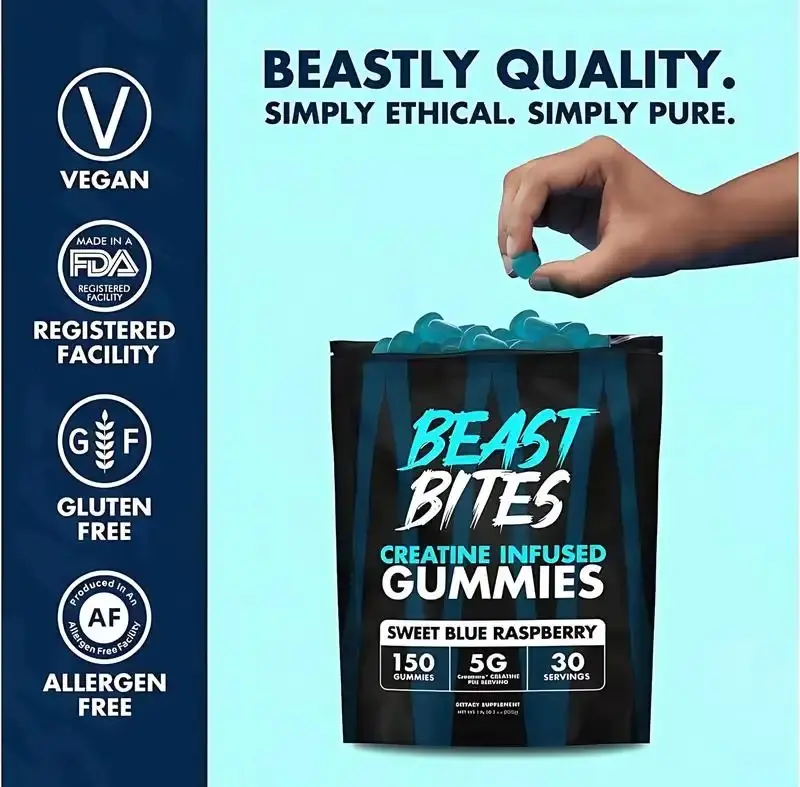 Beast Bite 5G Pure Creatine Gummies 2-Box Pre/Post-Workout Supplement  sweetSet Muscle Growth & Strength Enhancer Sugar-Free  Blue Raspberry & Fitness 150 Servings Flavor Rapid Absorption For Bodybuilding