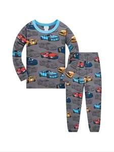 Boys' Long Sleeve Pants Set, Deep Cartoon Car Print, Comfortable Casual Home Wear, Snug Fit Pajamas, Spring Summer Fall, Ages 1-8 Years