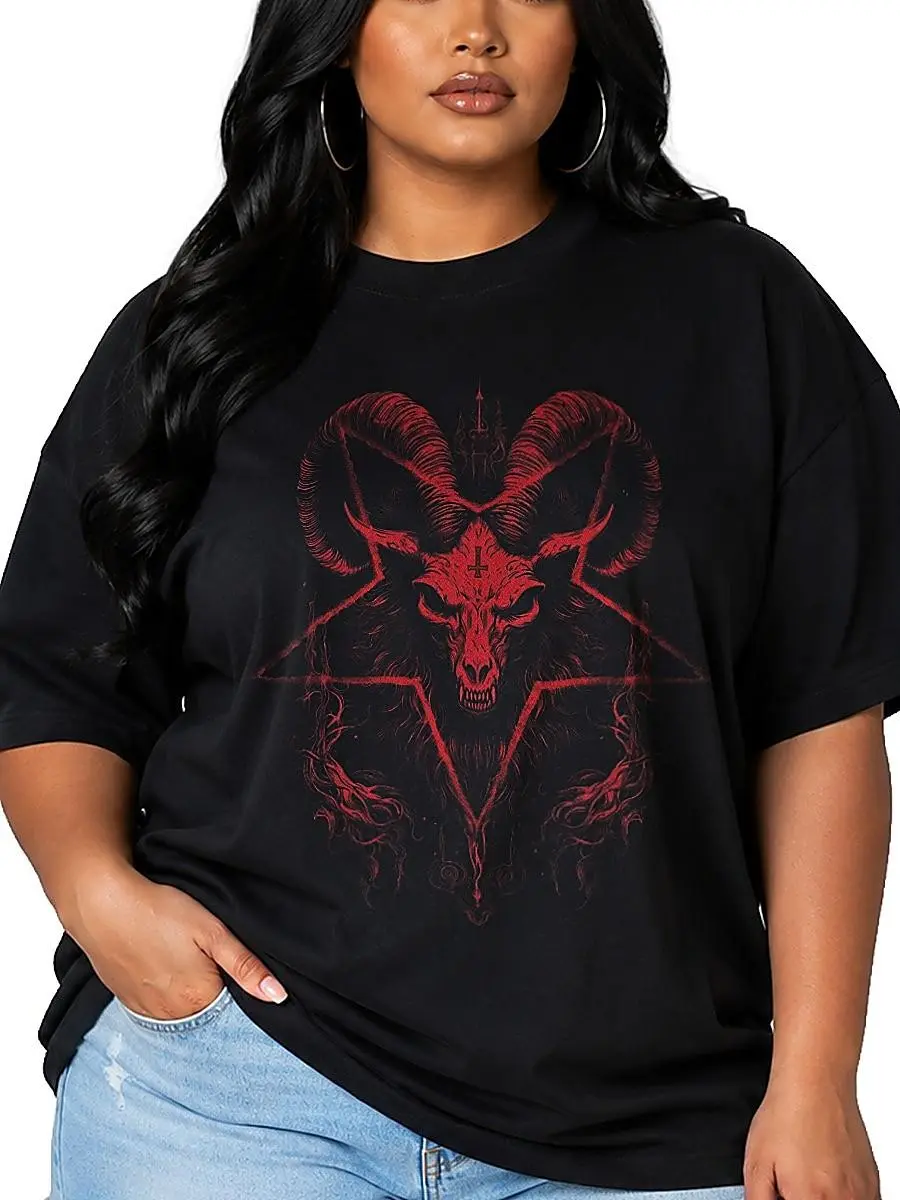 Baphomet T-Shirt, Red Satanic Goat Tee, Occult Pentagram Graphic Shirt, Gothic Unisex T-Shirt, Dark Streetwear, Gift for Men, Gift for Women