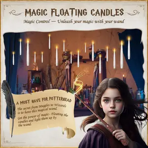 NexTerk Halloween Decorations, Floating Candles with Wand, Magic Hanging Candles Flickering Warm Light Flameless LED Taper Candle, Battery Operated Window Candles for Christmas Halloween Decor (12 Pack) Ornaments Ornaments