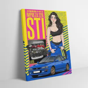 Subaru Impreza 22B STI Anime Style Black Flash Style Wall Flag Canvas Painting Fans Mid-century Modern Aesthetic Home Decor JDM Car Art Print Poster