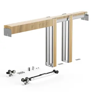 Pocket Door Frame Kit For 24-30 Inch Wide Doors, 80 Inch High, Sliding Door Hardware With Soft Close Mechanism, Complete Frame And Track System, Roller Guides, Easy Installation, Durable Aluminum Steel Construction