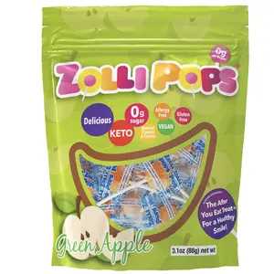 Zollipops Green Apple 3.1oz Pouch Delicious Zero Sugar Keto Gluten Free Vegan Allergy Friendly No Artificial Dyes Kosher Candy Snack Sweet Bonbon