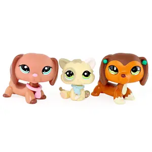 3 Pack Assorted Dachshund & Kitten Mini Figurines, Hand Painted Big Green Eye Pet Collectible Figures, Small Vinyl Dog Cat Doll Playset with Cute Collar Accessories, Pretend Play Toy, Kids Birthday Party Favor Gift for Ages 4+