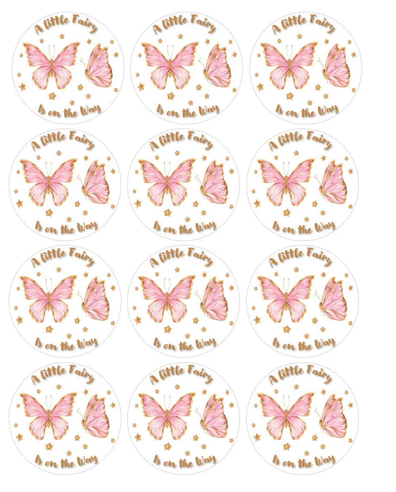 Set of 12 A Little Fairy Is on the Way, Baby Shower, pre cut edible image discs for desserts, choose your size