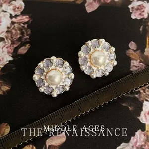 Vintage Light Medieval Retro Baroque Pearl French Court Earrings Round Elegant Lavender Purple Ear Jewelry