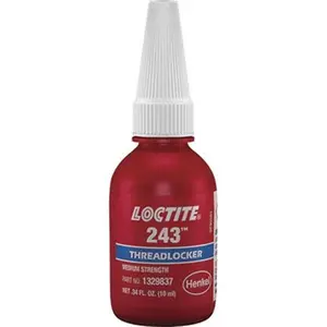 Loctite 243 Series Blue Medium-Strength Liquid Threadlocker, 10 mL Bottle, 24 hr Full Cure Time, Hand Tool Compatible, Part No. 1329837, Heat-Based Removal for Threadlocking